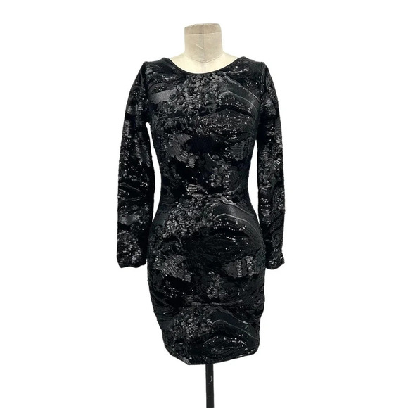 Dress the Population Lola Black Sequin Velvet Mini Bodycon Dress‎ Size Small - Picture 2 of 10